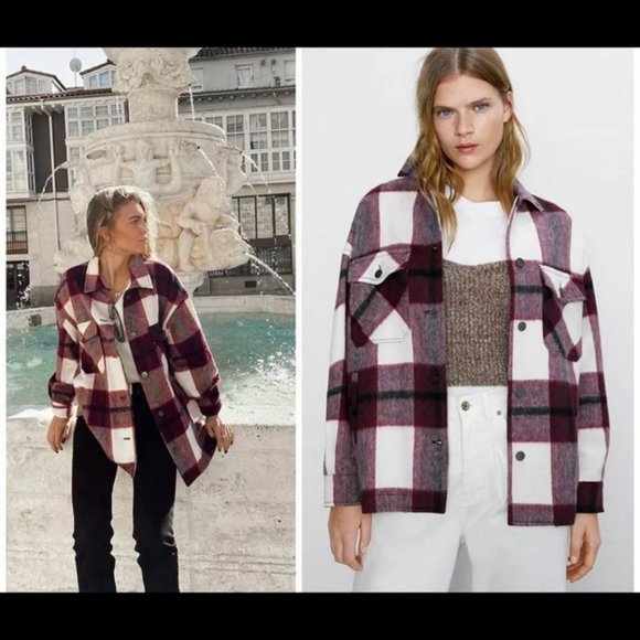 ZARA | Maroon Check Overshirt Jacket - Picture 1 of 4